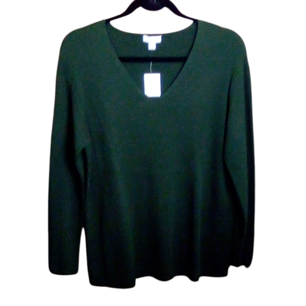 J Jill Scots Pine Hunter Green V Neck Minimalist Quiet Luxury Sweater Medium